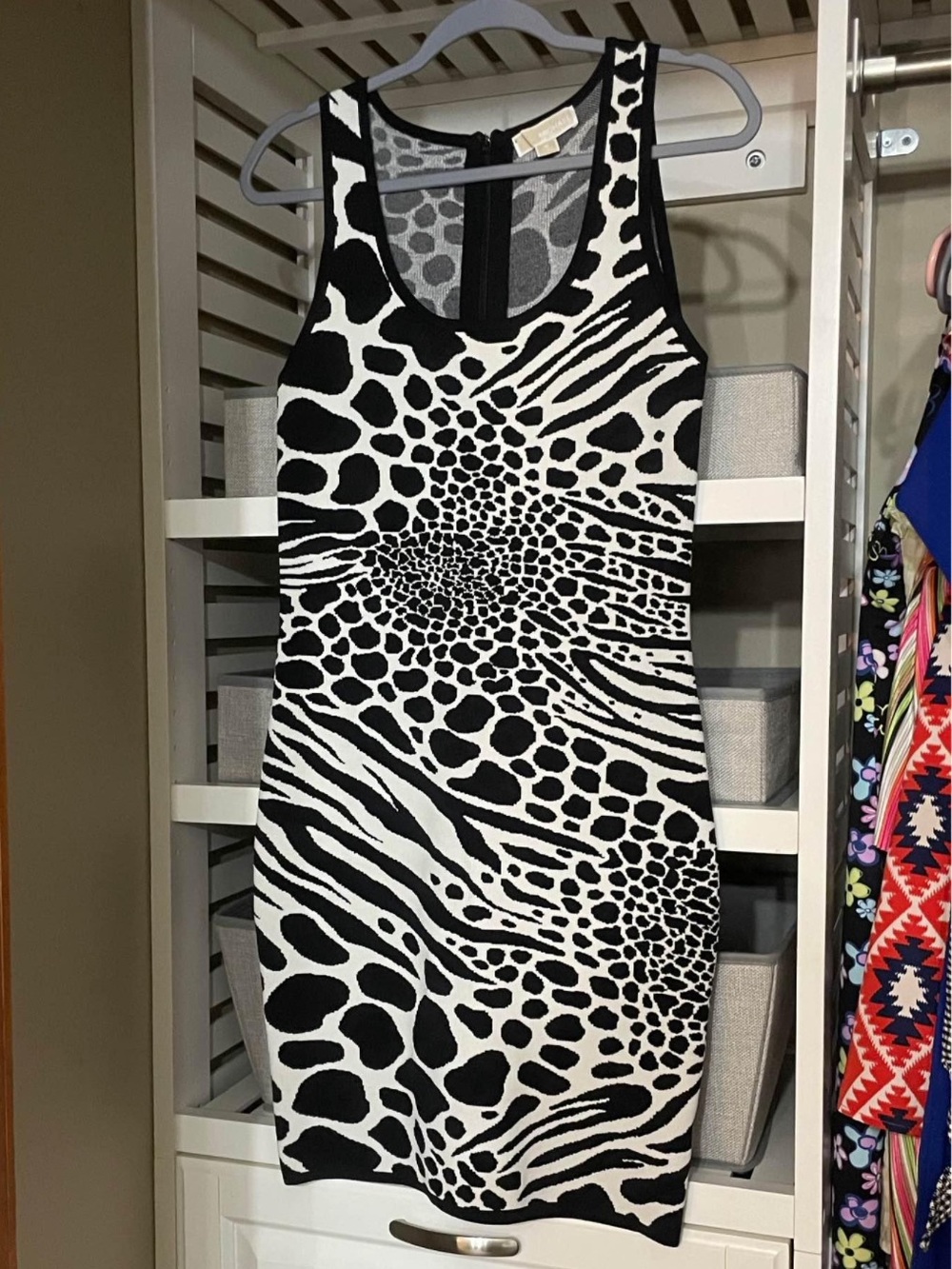 Michael Kors Black and White Animal-Print Sleeveless Bodycon Dress